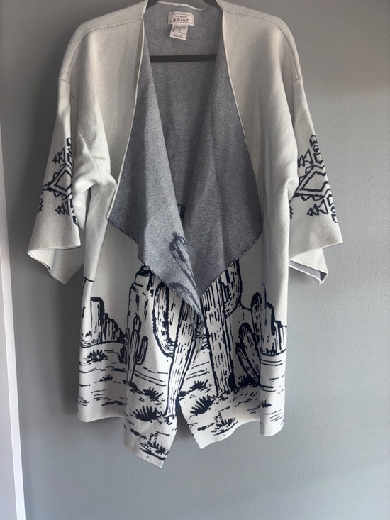 Ariat Sweaters - Ariat Ivory Cardigan with Black Southwestern Cactus Print
